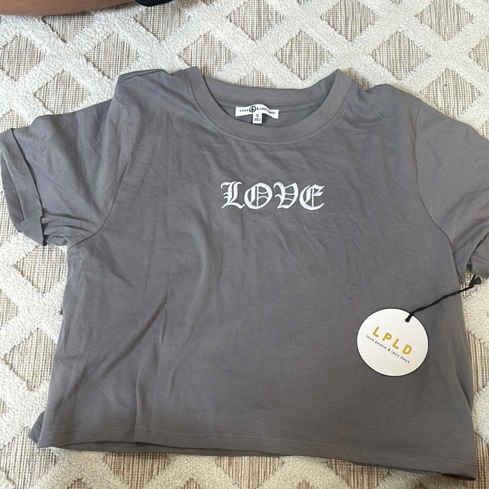Gray Boxy Crop Top with Short Sleeves